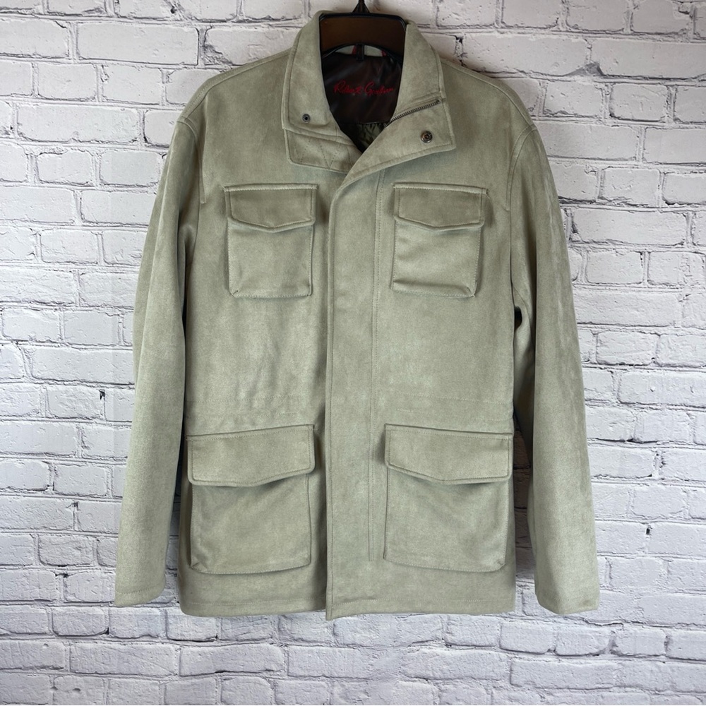 Robert Graham‎ Cargo Field Jacket Coat Mens Small Nickel Green Vegan Suede